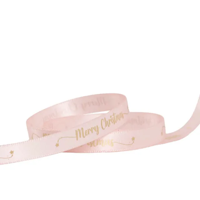 Ribbon Satin Merry Christmas Star Gold Pink (10mmx20m)