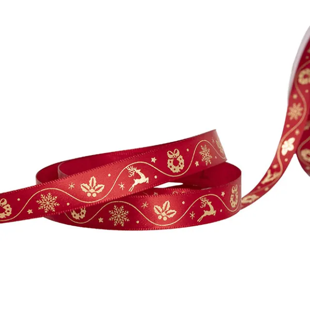 Ribbon Satin Christmas Decorations Gold Foil Red (15mmx20m)