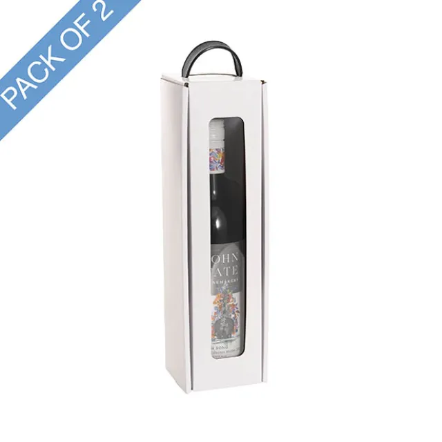 Wine Window Carry Box Single Bottle White Pack 2 (9x9x34cmH)