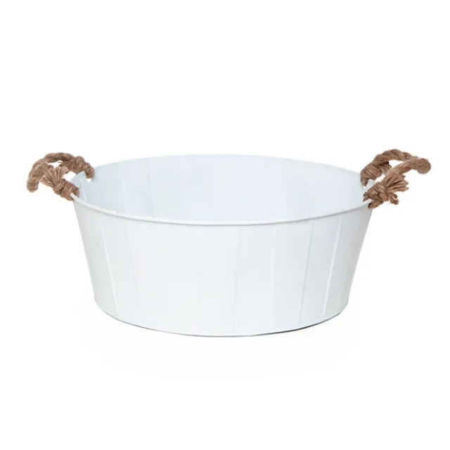 Metal Hamper Round Rope Handles White (30Dx12cmH)
