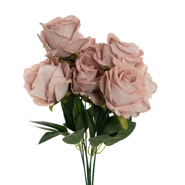 Velvet Rose x 9 Heads Bouquet Nude Beige (9cmDx44cmH)