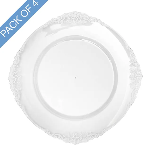 White Edge Vintage Charger Plate Pack 4 Clear (35.5cmD)