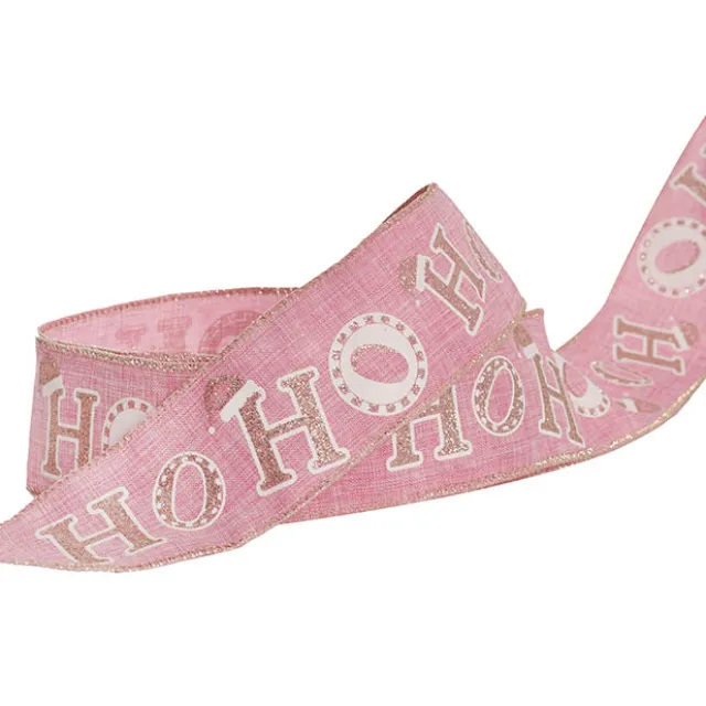 Ribbon Linen Wire Edge HOHOHO Gold White Pink (60mmx20m)
