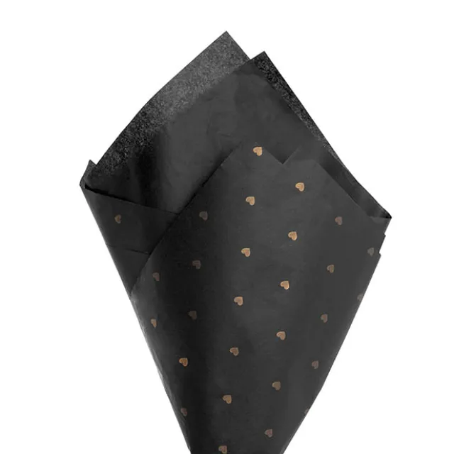 Tissue Paper Inspo Gold Hearts 17gsm Pk100 Black (50x75cm)