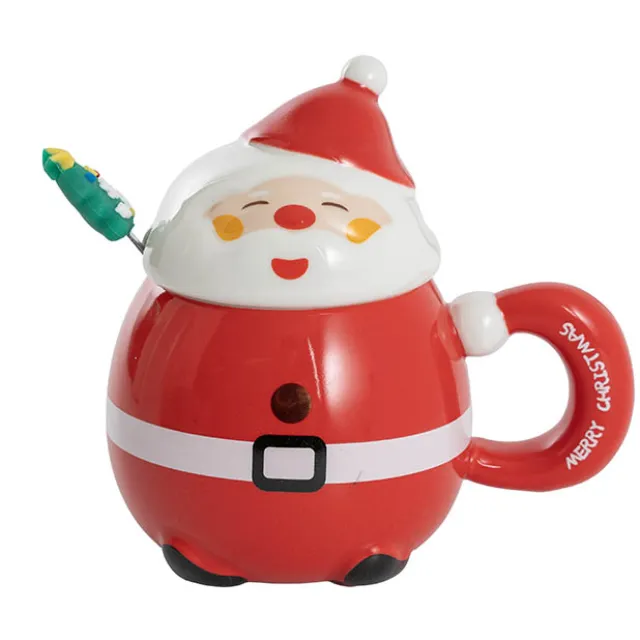Jolly Happy Santa Ceramic Mug w Spoon Red (8x14cmH)