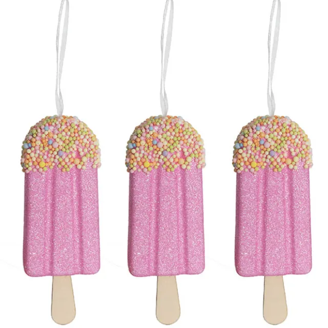 Hanging Icecream Popsicles w Sprinkles Pack 3 Pink (12cmH)