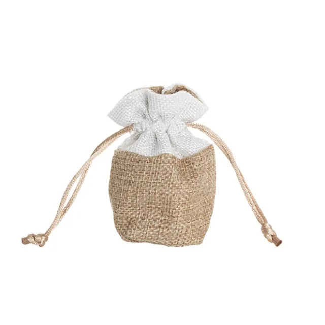 Jute Gift Pouch White Trim Small Pack 10 Natural (8x8cmH)