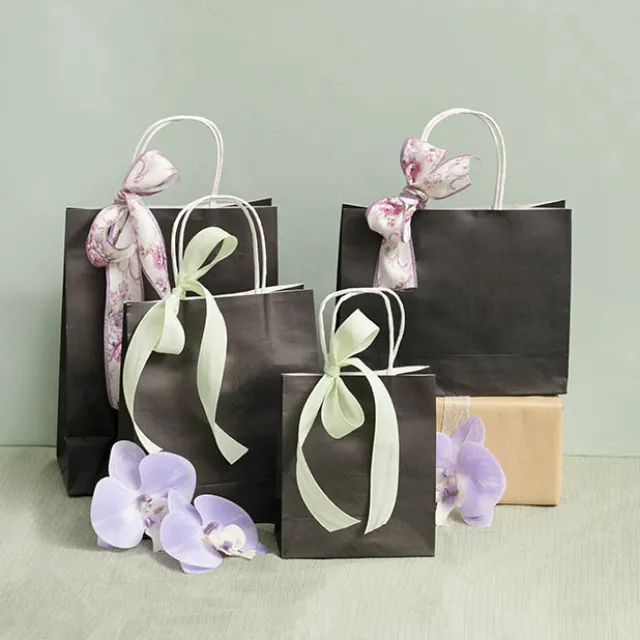 Kraft Paper Bag Boutique Med Black Pk10 (220Wx80Gx180mmH)