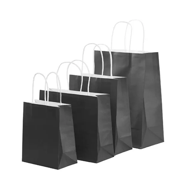 Kraft Paper Bag Boutique Med Black Pk10 (220Wx80Gx180mmH)