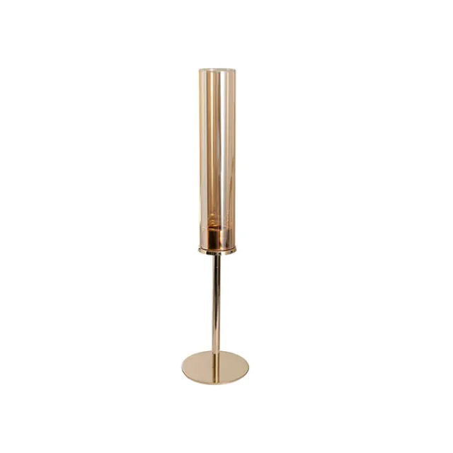 Glass Sleeve Single Taper Candle Holder Stand Gold (40cmH)