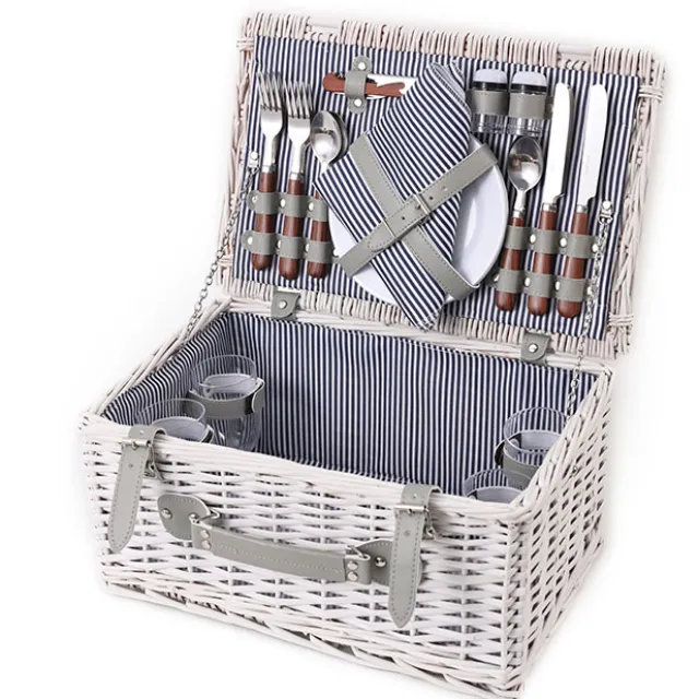 Classic 4 Person Picnic Basket Satin White (42x28x20cmH)