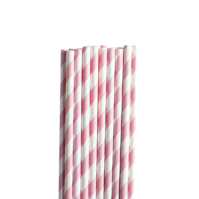 Paper Straws Striped Pink Pack 25 (6mmDx20cmH)