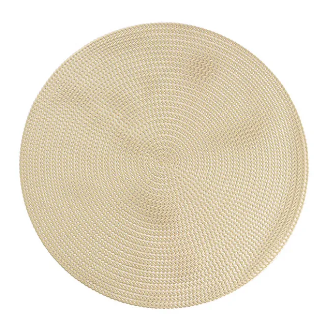 Table Placemat Set 2 Round Rattan Look Champagne (38cmD)
