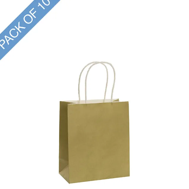 Kraft Paper Bag Shopper Mini Gold Pack 10 (140Wx75Gx165mmH)