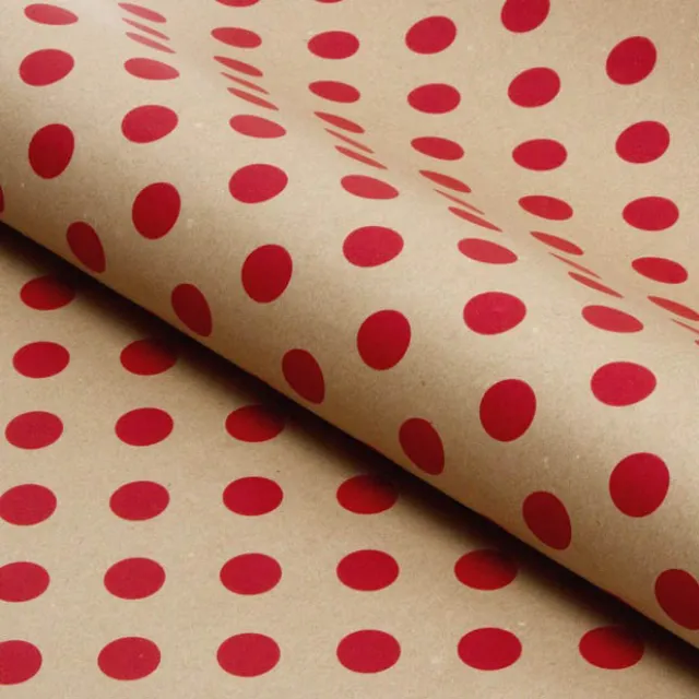 Wrapping Paper Roll Bold Dot Red on Brown Kraft (50cmx50m)
