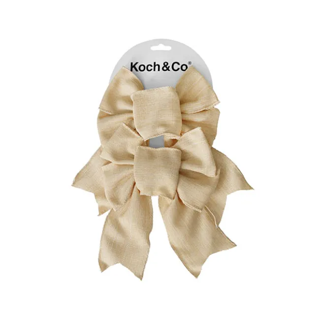 Pre-Made Bow Rustic Linen 4 Loops Raw Natural Pk2 (15x21cm)