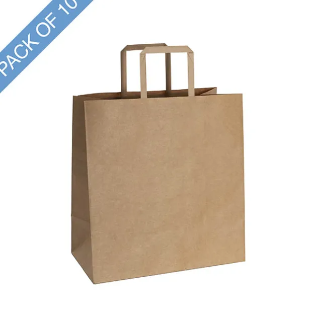 Kraft Bag Grocery Flat Handle Brown Pk10 (320Wx175Gx340mmH)