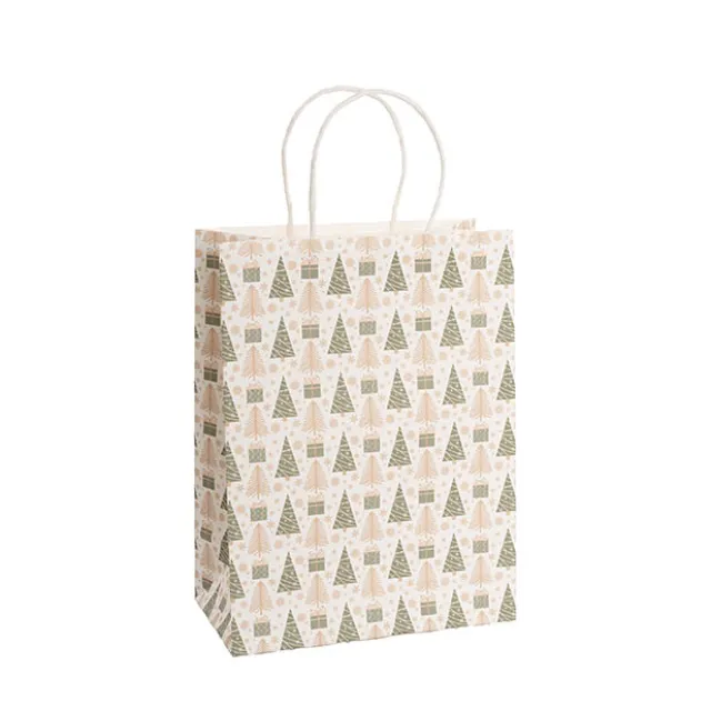Kraft Paper Bag Med Xmas Trees White Pk10(205Wx110Gx275mmH)