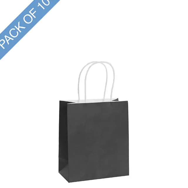 Kraft Paper Bag Shopper Mini Black Pack 10 (140Wx75Gx165mmH)