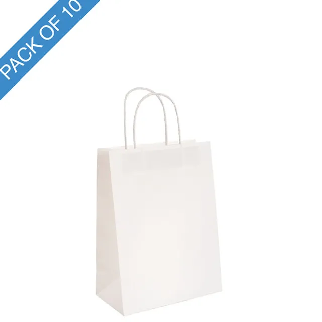 Kraft Paper Bag Shopper Small White Pk10 (180Wx85Gx215mmH)