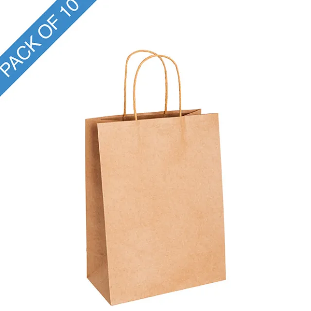 Kraft Paper Bag Shopper Medium Brown Pk10 (205Wx110Gx275mmH)