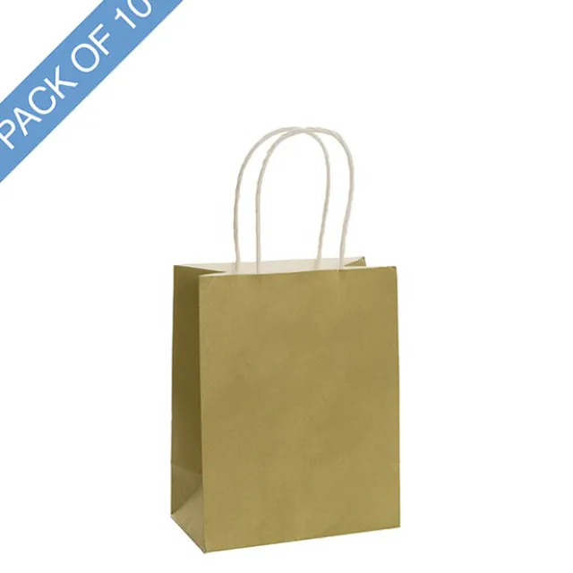 Kraft Paper Bag Shopper Small Gold Pk10 (180Wx85Gx215mmH)
