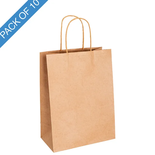 Kraft Paper Bag Shopper Large Brown Pk10 (240Wx120Gx355mmH)