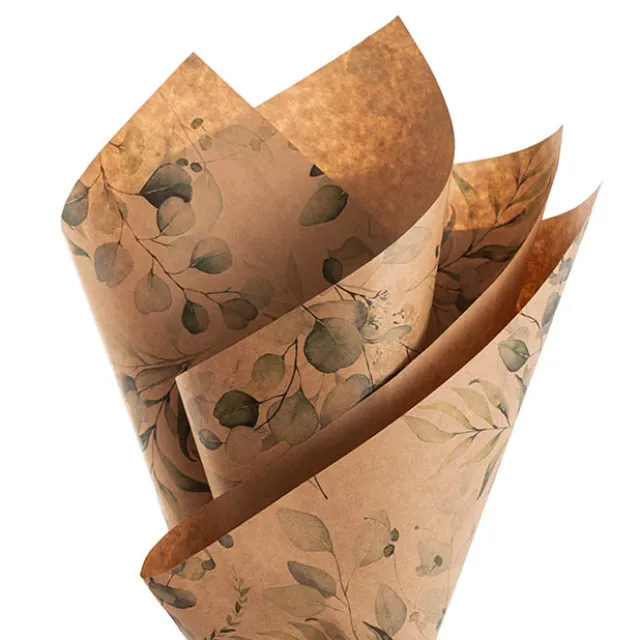 Kraft Paper Eucalyptus Print 80gsm Brown Pack 100 (50x70cm)