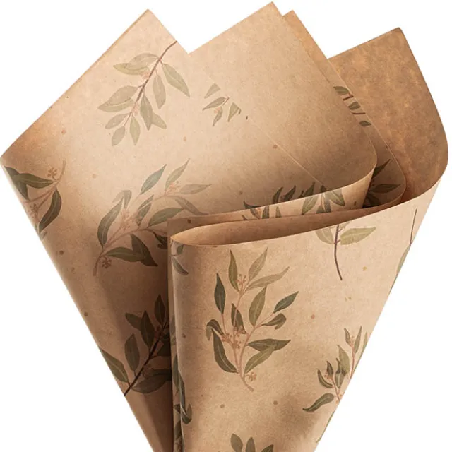 Kraft Paper Gum Leaf Print 110gsm Brown Pack 100 (50x70cm)