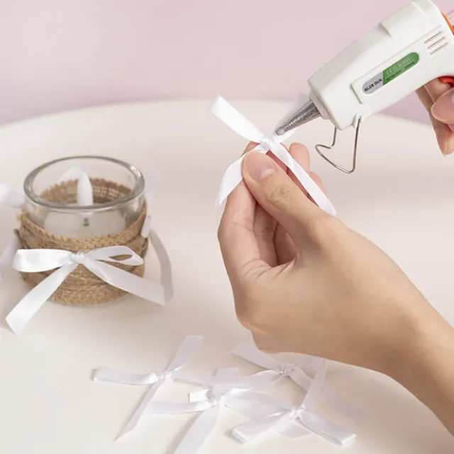 Pre-Made Ribbon Bow Double Face Satin White Pk24(10mmx6.5cm)