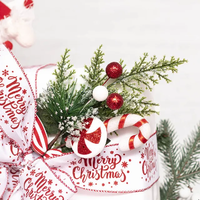 Candy Cane & Snow Pine Pick Red (35cmH)