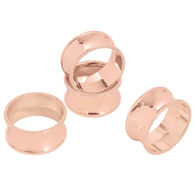 Beaded Edge Napkin Ring Pack 4 Rose Gold (4.5cmD)