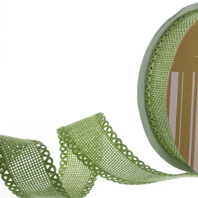 Faux Linen Ribbon with Scalloped Edge Moss (25mmx10m)