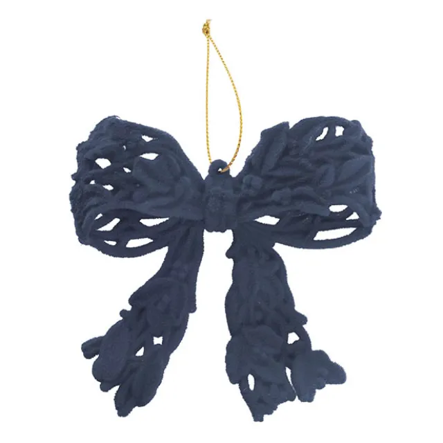 Hanging Flocked Bow Pack 2 Navy (10x11cmH)