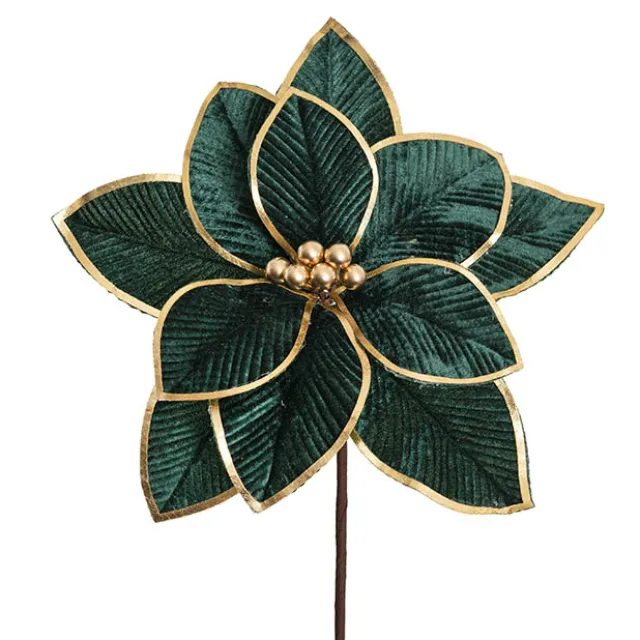 Large Elegant Poinsettia Pick Dark Green (34cmDx25cmH)