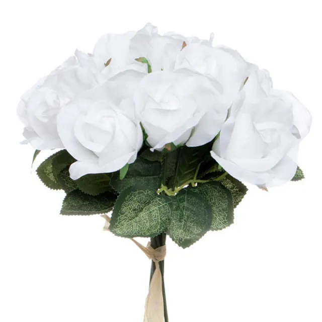 Lavina Rose Bud Bouquet 18 Heads White (33cmH)
