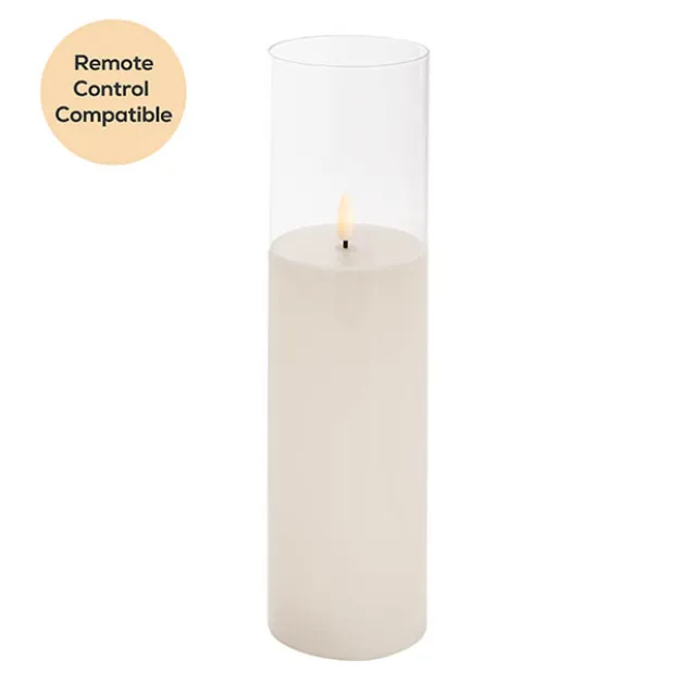 LED Glass Trueflame Flickering Event Pillar Candle 7.5x30cmH