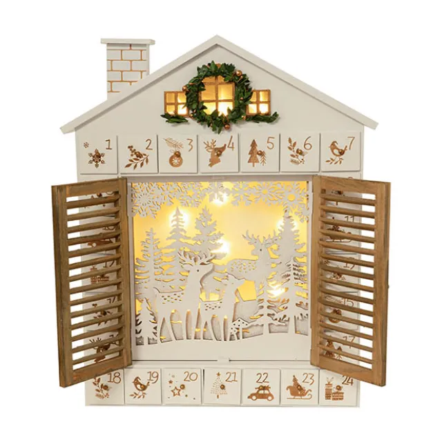 LED Reindeer Advent Calendar House White (46.5cmH)