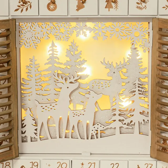 LED Reindeer Advent Calendar House White (46.5cmH)
