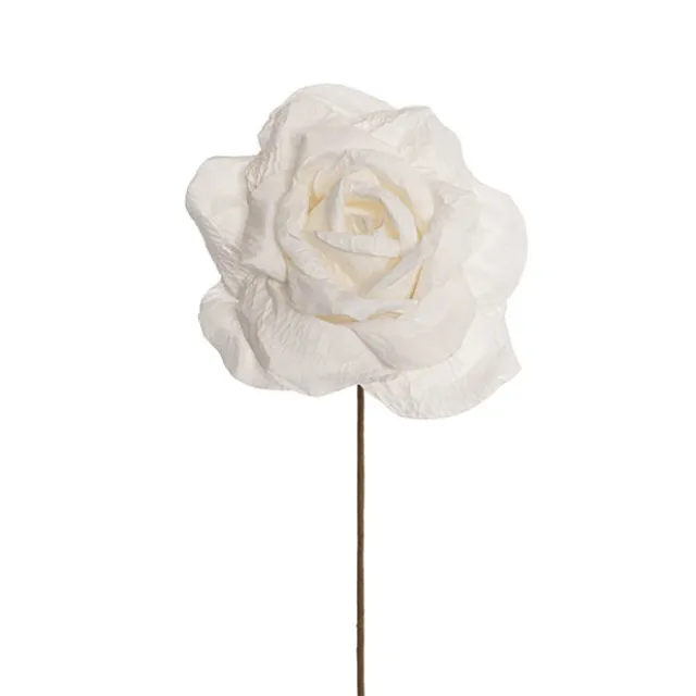 Lina Large Crepe Paper Rose Stem White (24cmDx66cmH)