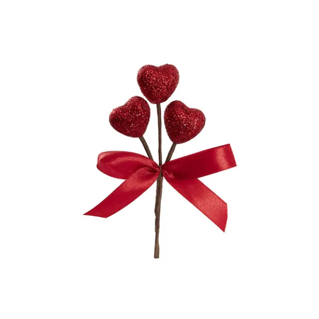 Love Heart 3 Head Glitter Pick w Bow Pack 3 Red (15cmH)