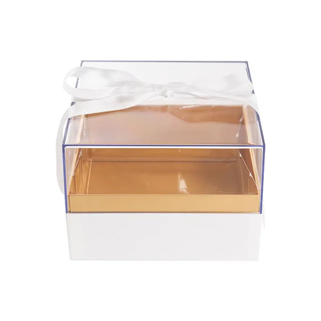 Luxe Gift Box Acrylic Lid and Ribbon WhiteGold (20x20x13Hcm)