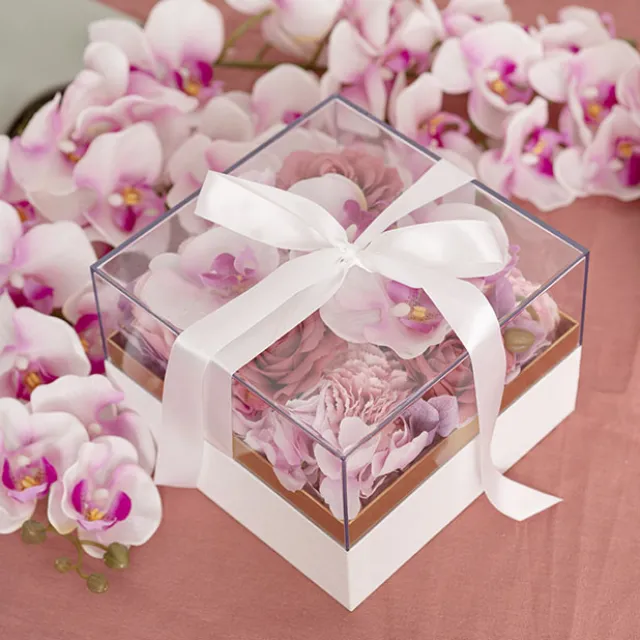 Luxe Gift Box Acrylic Lid and Ribbon WhiteGold (20x20x13Hcm)