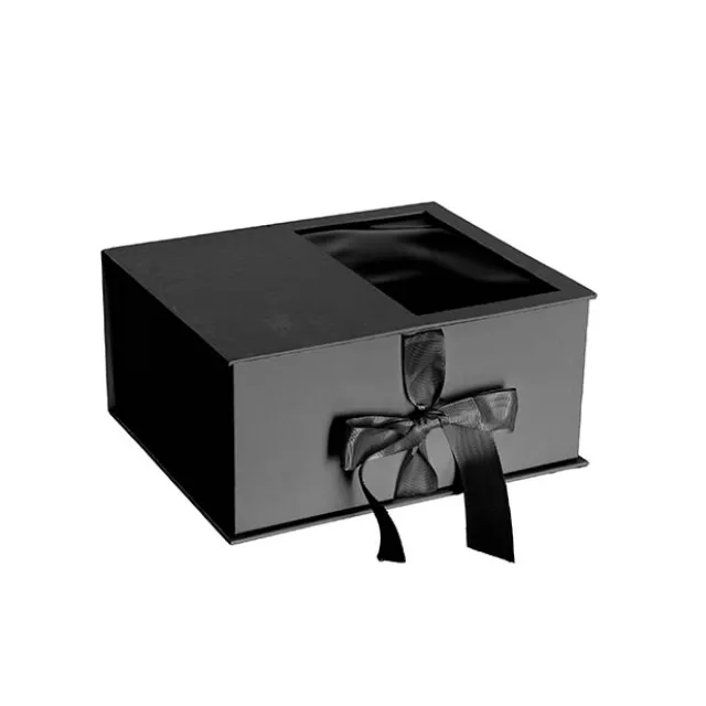 Luxe Gift Flower Box Window Ribbon Set 2 Black (24x20x11Hcm)