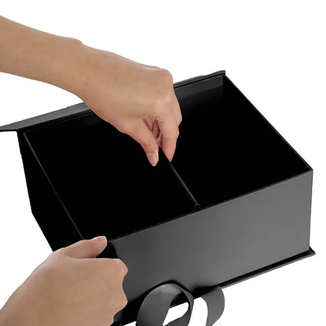 Luxe Gift Flower Box Window Ribbon Set 2 Black (24x20x11Hcm)