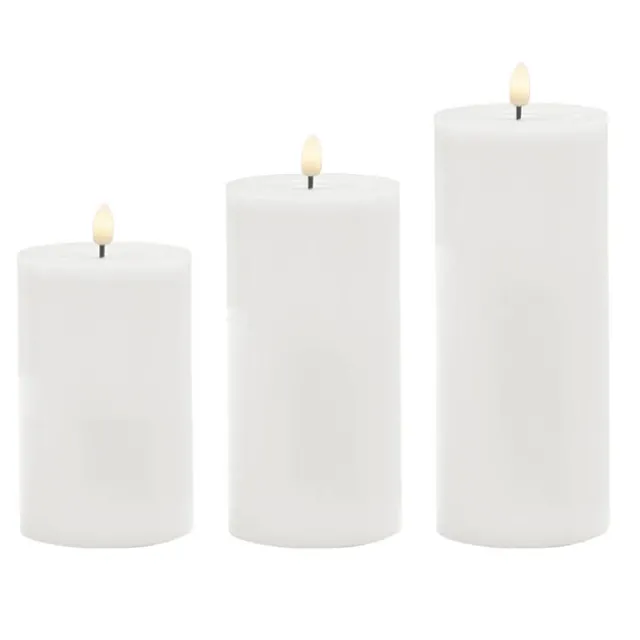 Wax LED Trueflame Event Pillar Candle Set White 10x15/20/25