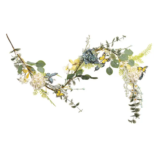 Butterfly Hydrangea Fern Garland Blue & Yellow (153cmL)