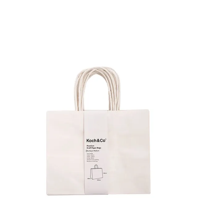 Kraft Paper Bag Boutique Med White Pk10 (220Wx80Gx180mmH)