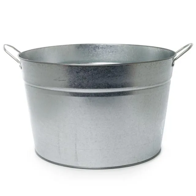 Metal Drinks Tub Round Chrome Hndl Sml Zinc (36cmx22cmH)