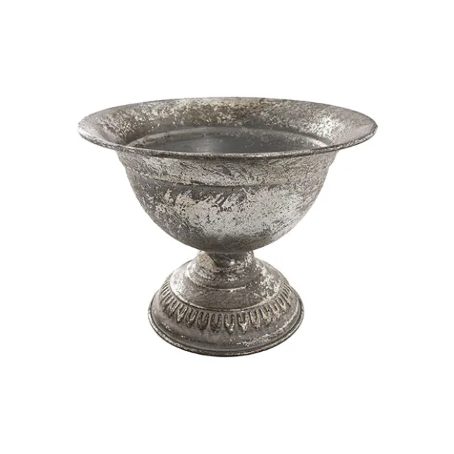 Metal Floral Wide Compote Urn Pewter Silver (20x15.5cmH)